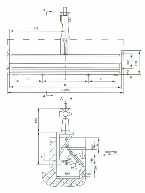 YXT型旋轉(zhuǎn)堰門安裝結(jié)構(gòu)布置圖
