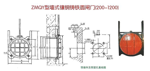 ZMQY(200-1200mm）附壁式鑄鐵閘門(mén)安裝結(jié)構(gòu)圖