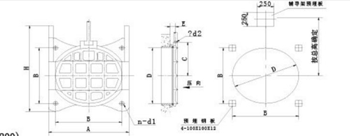 AYZ-1400mm到AYZ-3000mm暗桿式鑄鐵鑲銅圓閘門安裝布置結(jié)構(gòu)圖