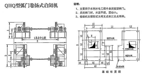 QHQ二支點弧門卷揚式啟閉機結(jié)構(gòu)圖