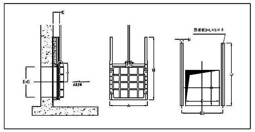 MXF型明桿式鑄鐵鑲銅方閘門安裝結(jié)構(gòu)圖