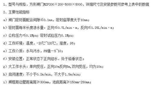 山西單向止水方形鑄鐵閘門性能技術參數(shù)