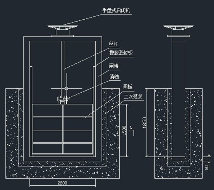 臨汾機閘一體式鑄鐵閘門安裝圖